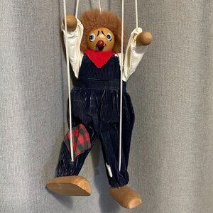 Vintage Wolfgang Gerstenberg Hand Painted Wooden Clown Marionette from Germany